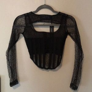 Maniere De Voir Black Lace Crop Top